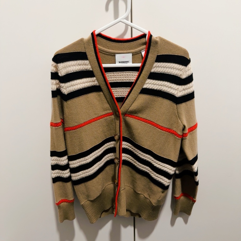 Burberry Beige and Black Knit Top with Red Trim - kids
